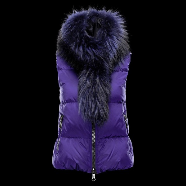 Moncler viola collo di pelliccia e maniche Slim Donna Gilet